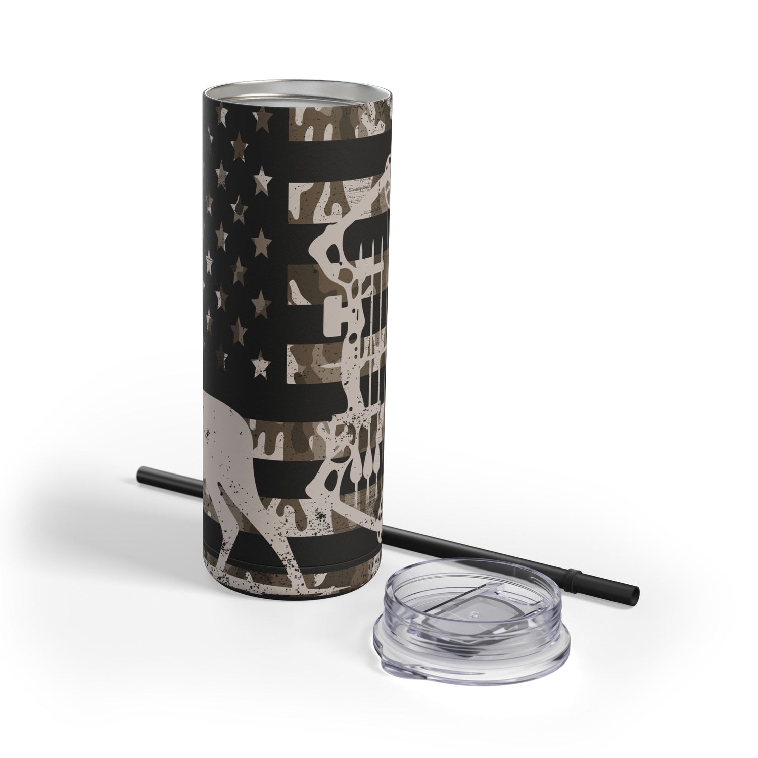 Mule Deer American Flag Bow Hunting Matte Skinny 20oz Tumbler