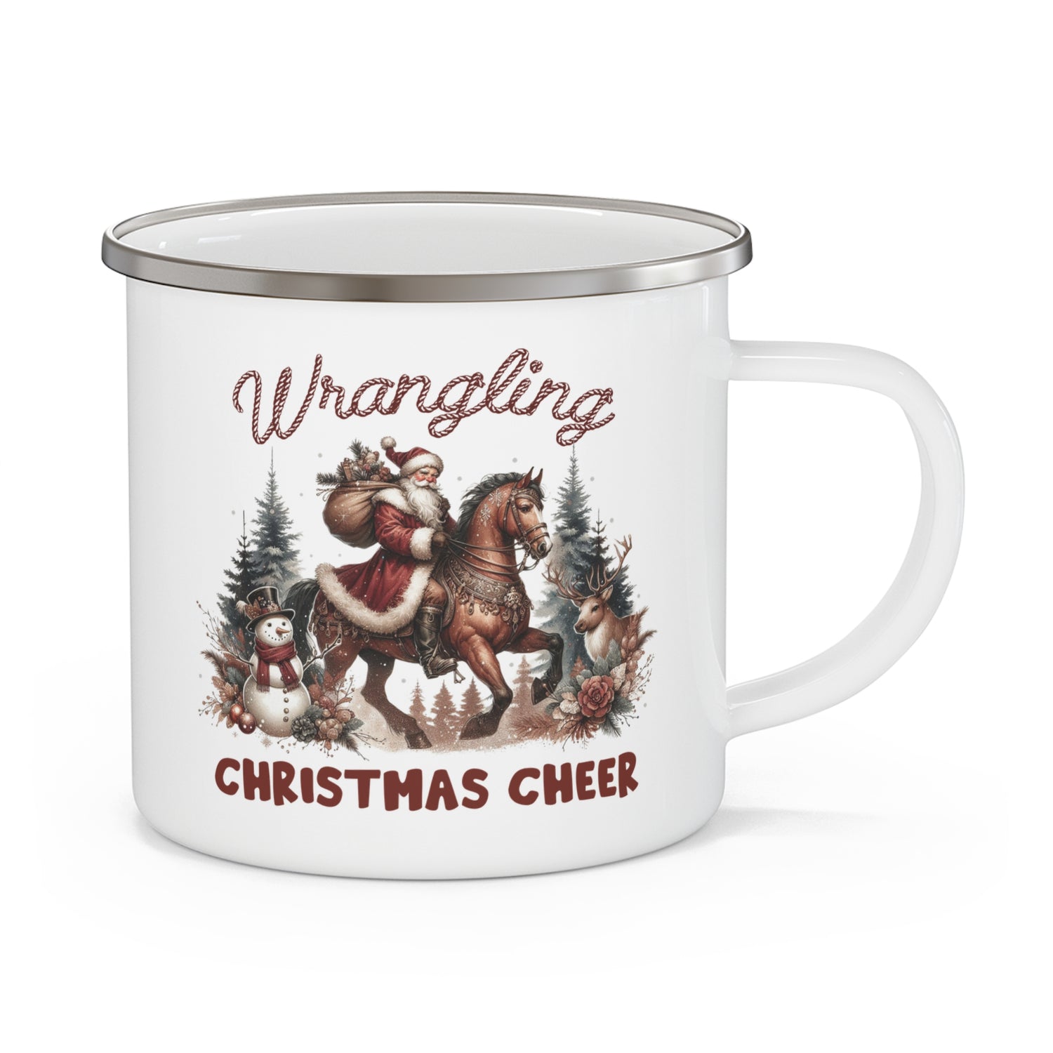 Enamel Camping Mug Wrangling Christmas Cheer