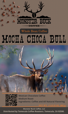 Large bull elk on a coffee label for Mexican chocolate coffee.