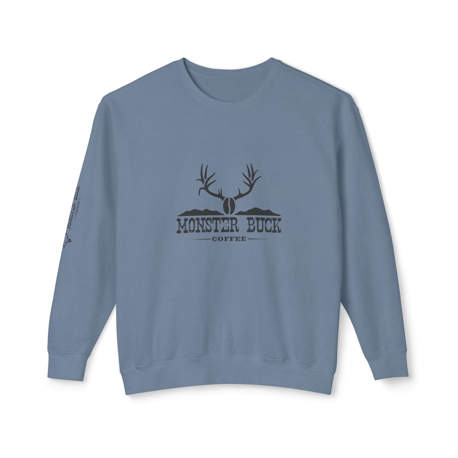 Monster Buck Coffee Long Sleeve Sweatshirt with logo on front and right sleeve. 