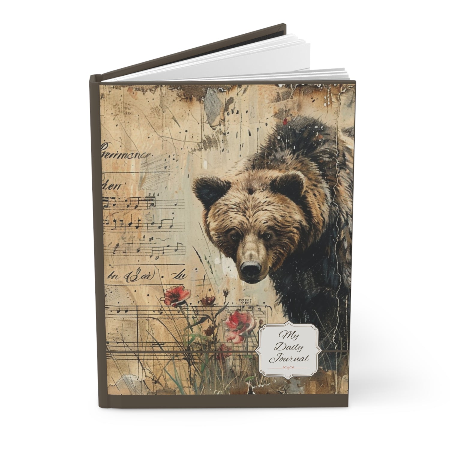 Old Vintage Scrape Book Hardcover Journal Matte Grizzly Bear