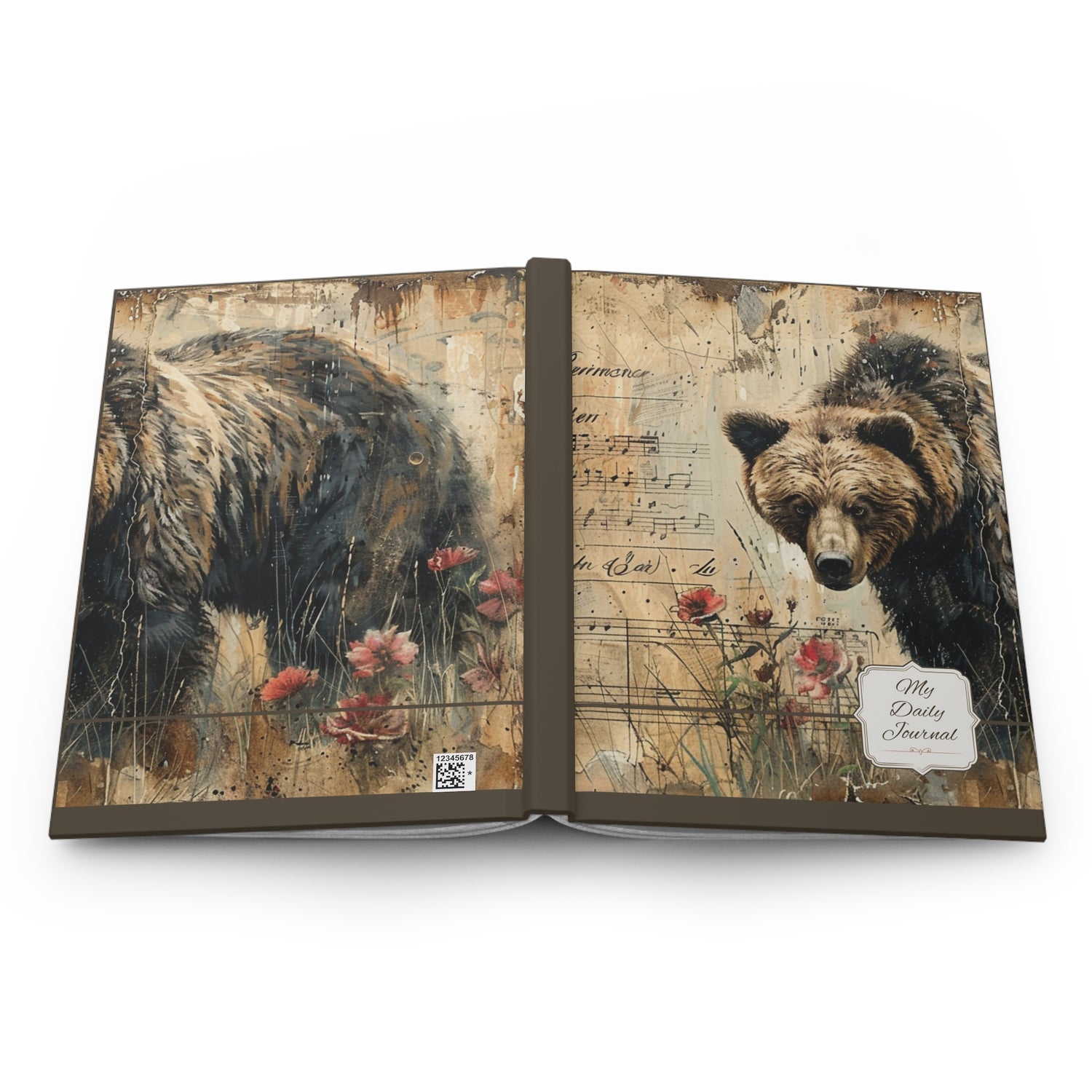 Old Vintage Scrape Book Hardcover Journal Matte Grizzly Bear