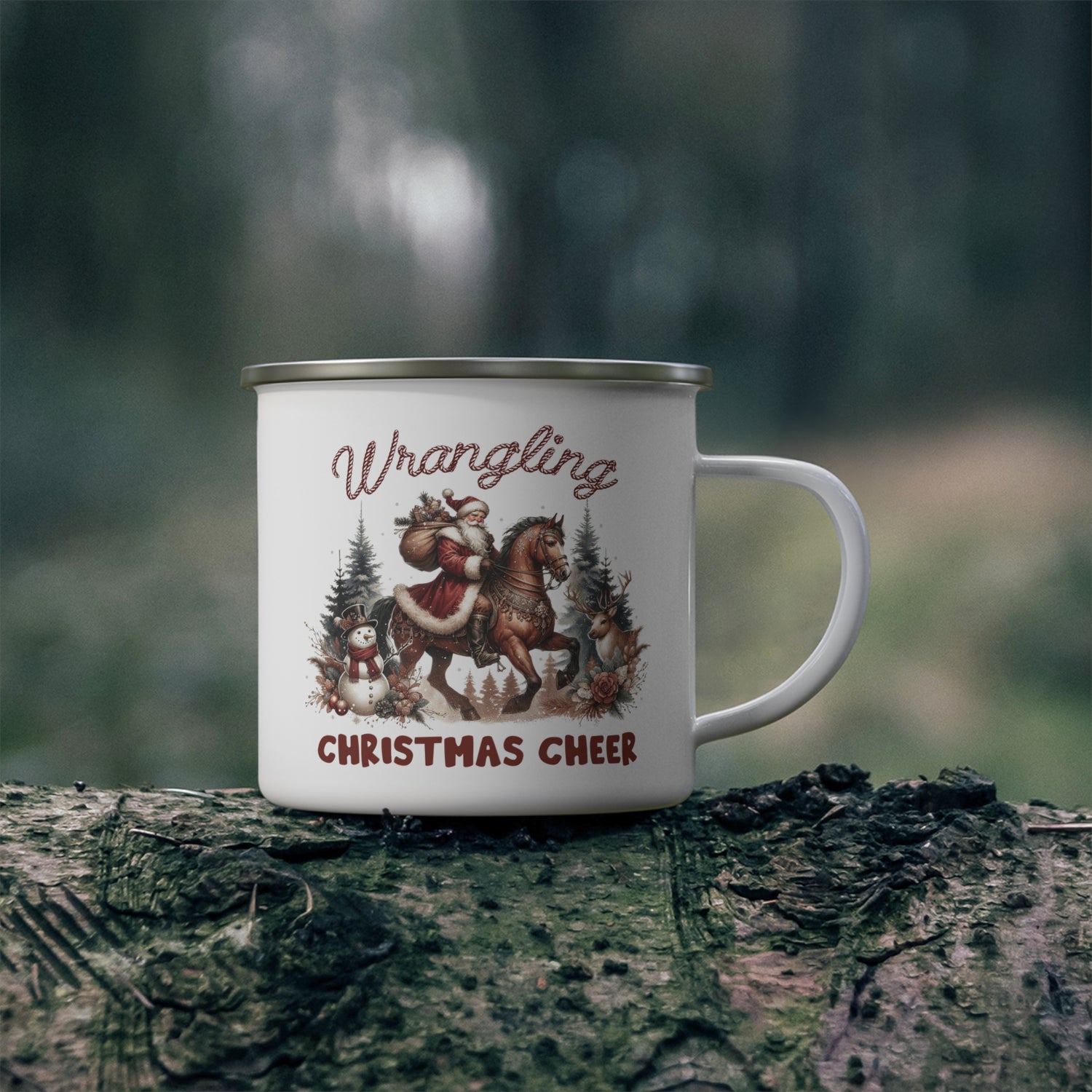 Enamel Camping Mug Wrangling Christmas Cheer