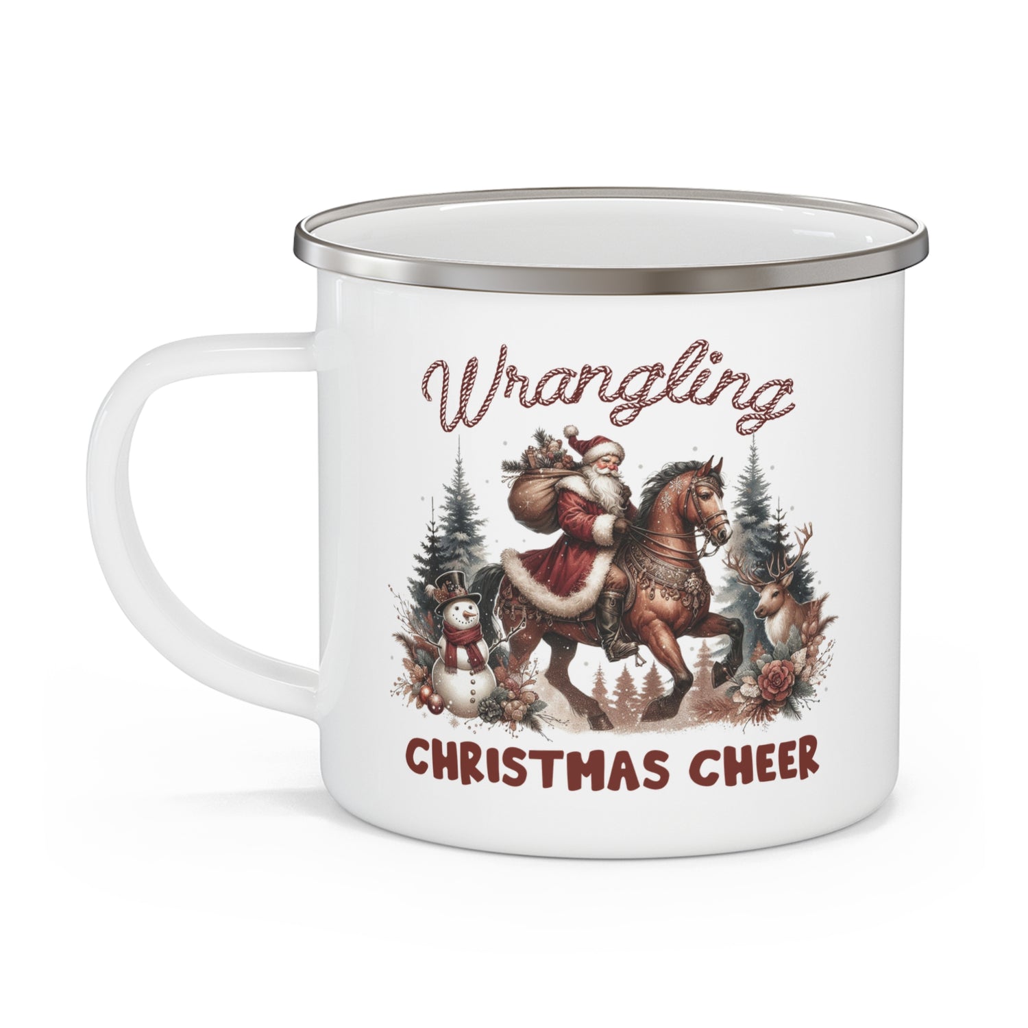 Enamel Camping Mug Wrangling Christmas Cheer