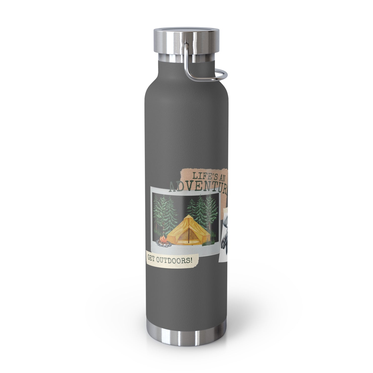 Copper Vacuum Insulated Bottle, 22oz Get Outdoors Life is an Adventure Thermos Tumbler