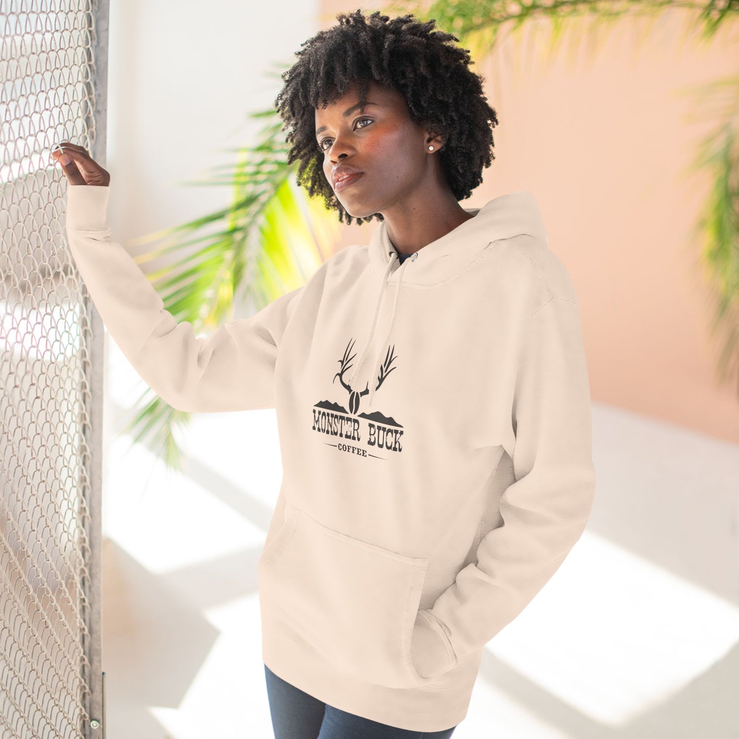 Three-Panel Fleece Hoodie with Monster Buck Coffee Logo