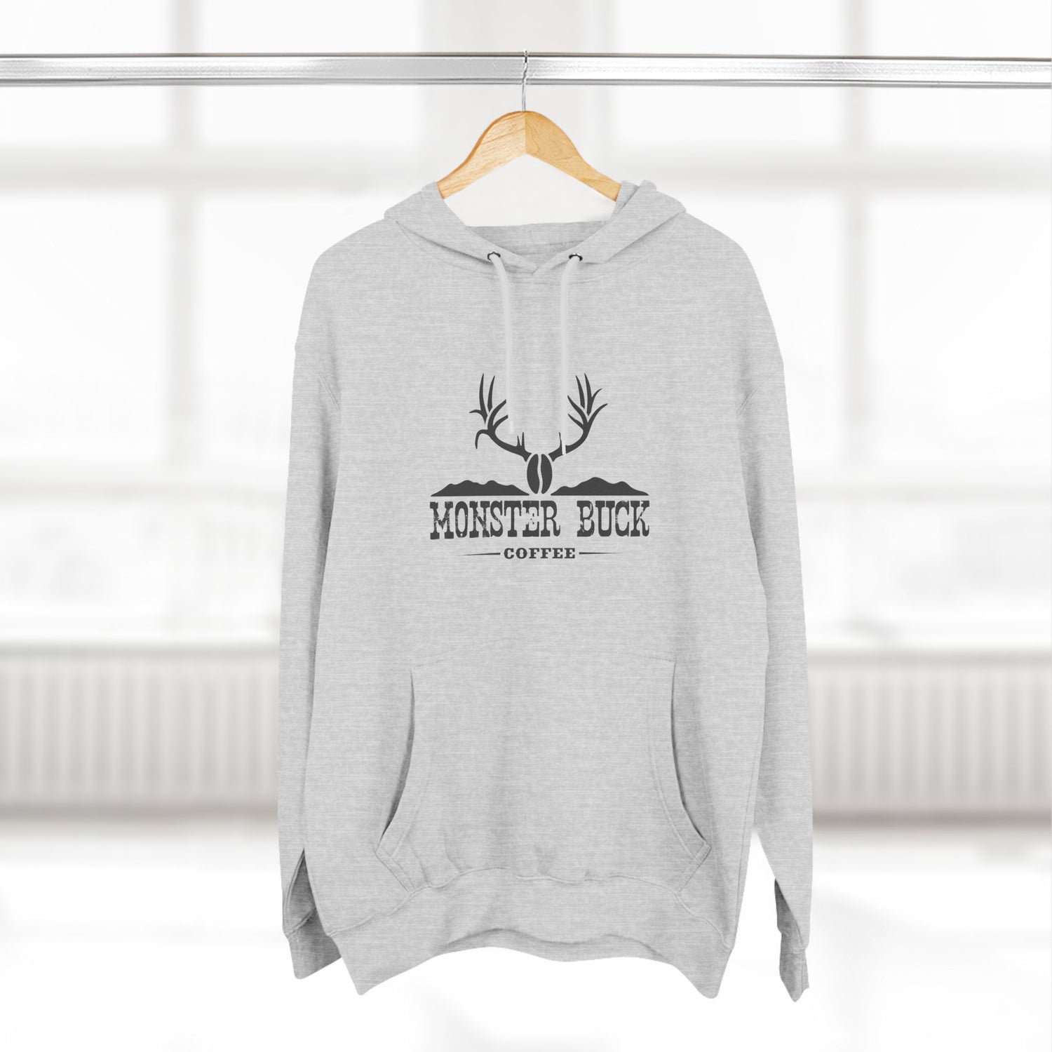 Three-Panel Fleece Hoodie with Monster Buck Coffee Logo