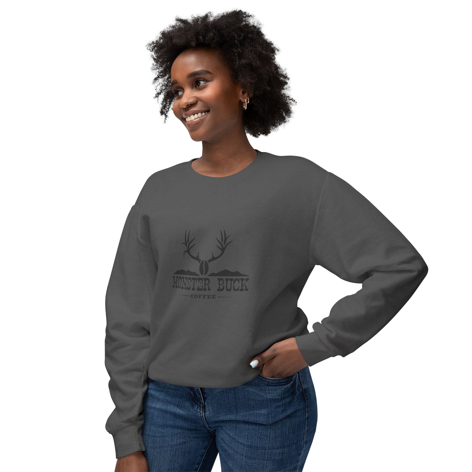 Unisex Lightweight Crewneck Sweatshirt Monster Buck Coffee