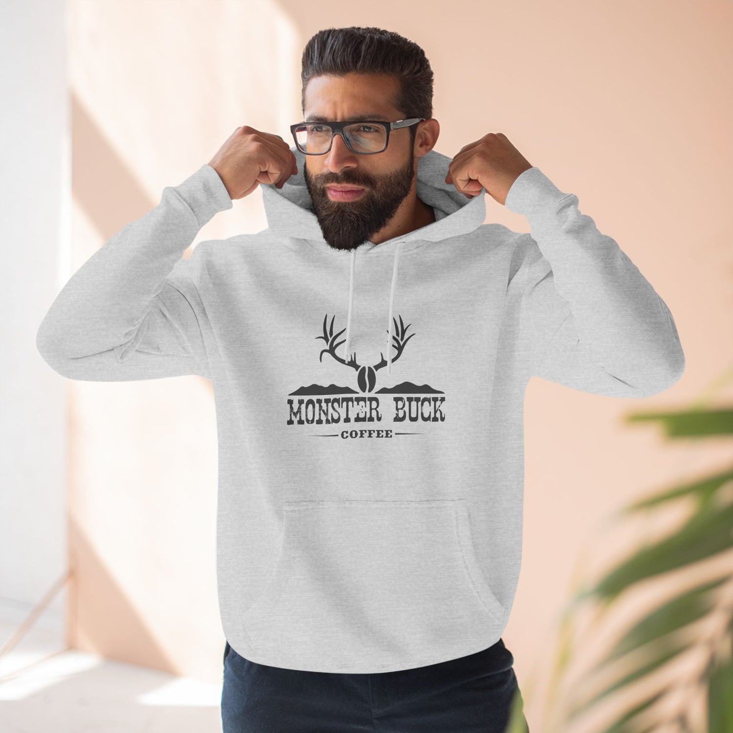 Three-Panel Fleece Hoodie with Monster Buck Coffee Logo