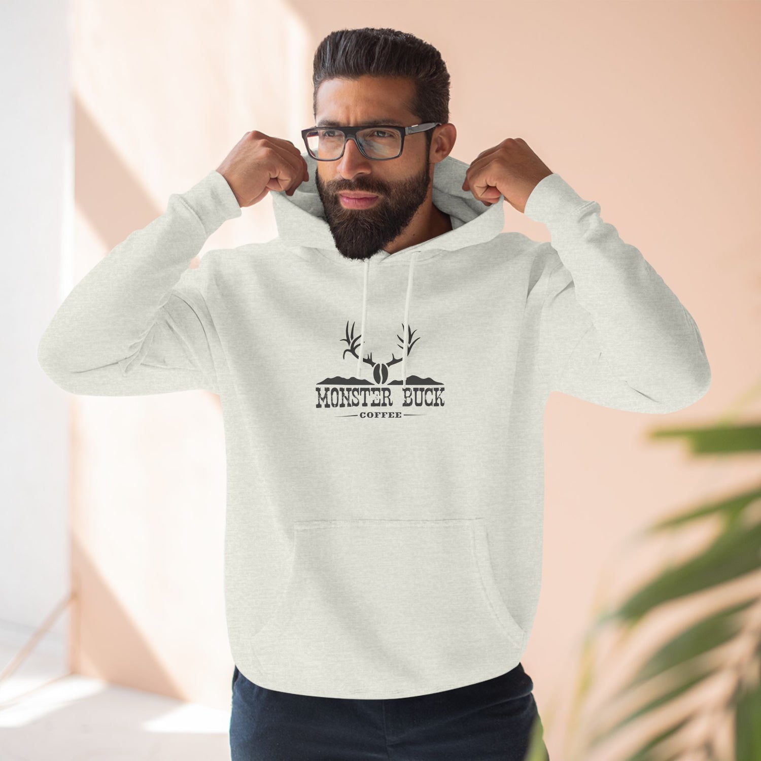 Three-Panel Fleece Hoodie with Monster Buck Coffee Logo