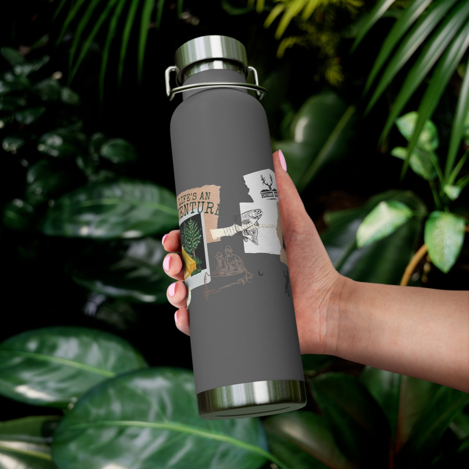 Copper Vacuum Insulated Bottle, 22oz Get Outdoors Life is an Adventure Thermos Tumbler