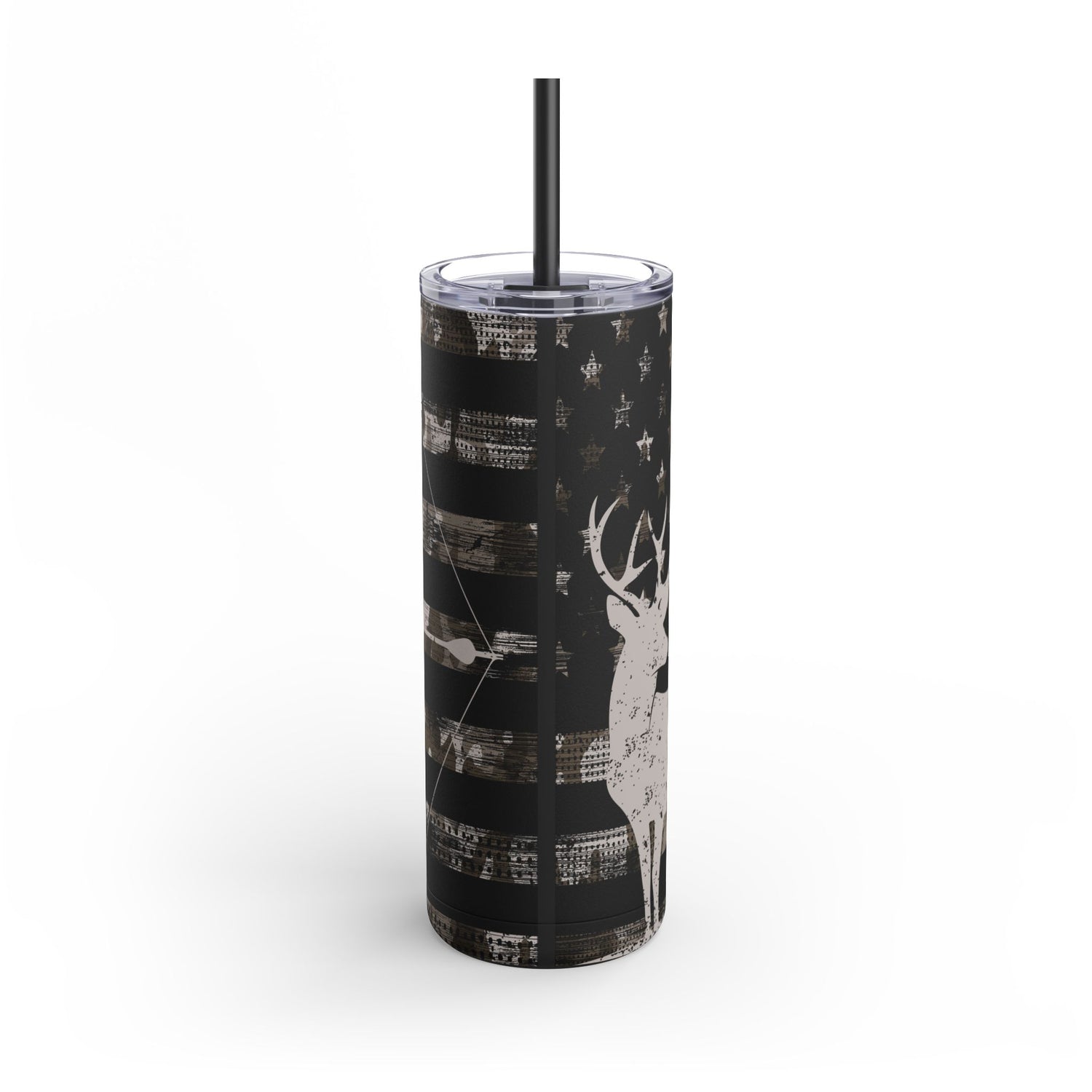 Mule Deer American Flag Bow Hunting Matte Skinny 20oz Tumbler