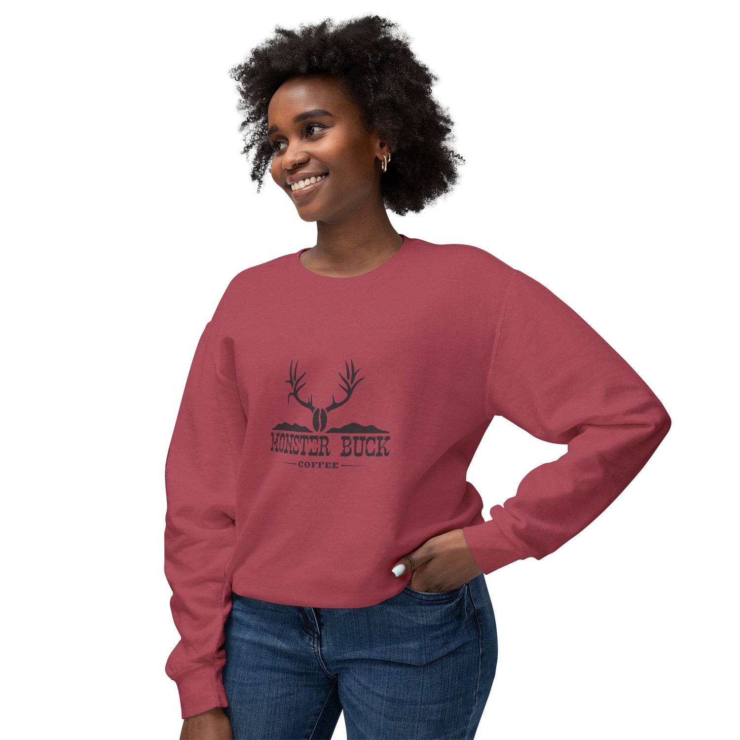 Unisex Lightweight Crewneck Sweatshirt Monster Buck Coffee