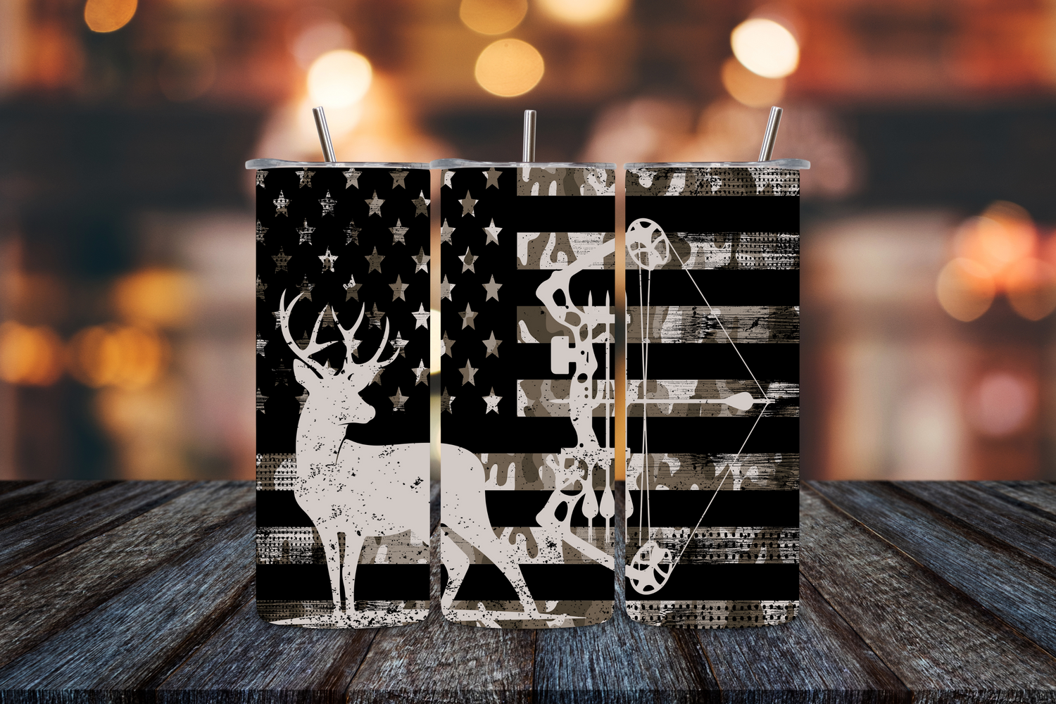 Mule Deer American Flag Bow Hunting Matte Skinny 20oz Tumbler