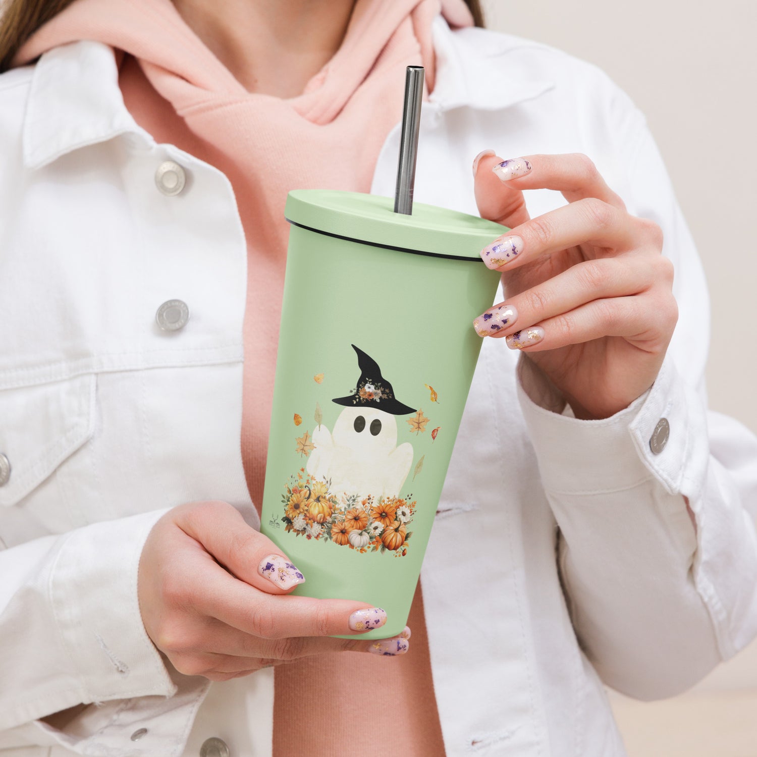 Insulated Ghost Tumbler with Metal Straw