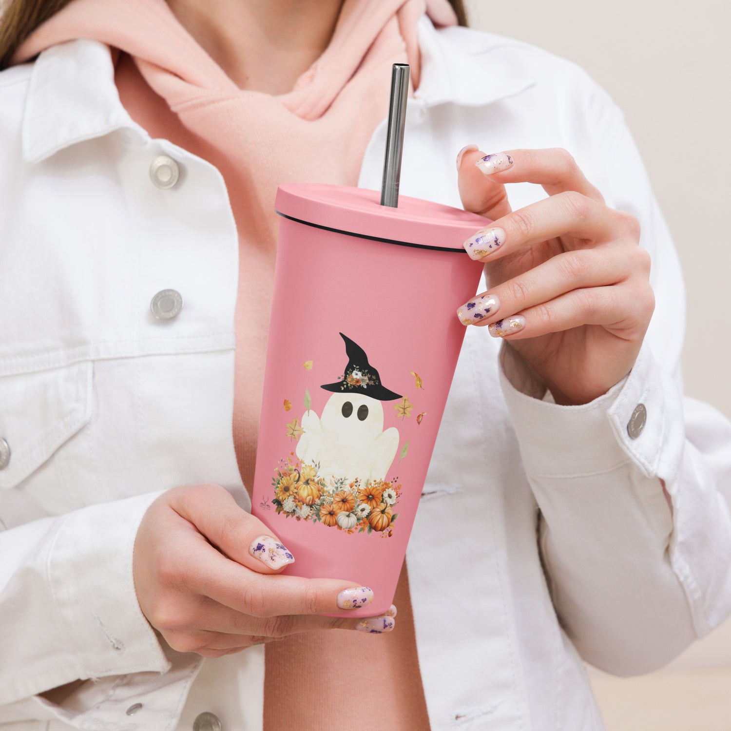 Insulated Ghost Tumbler with Metal Straw