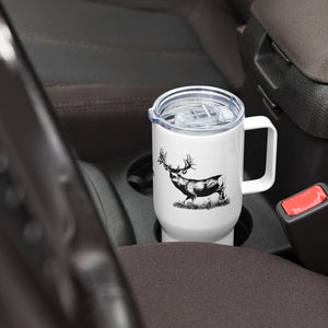 Brew For A Cause Tumbler Travel Mug with a buck mule deer on the cup.